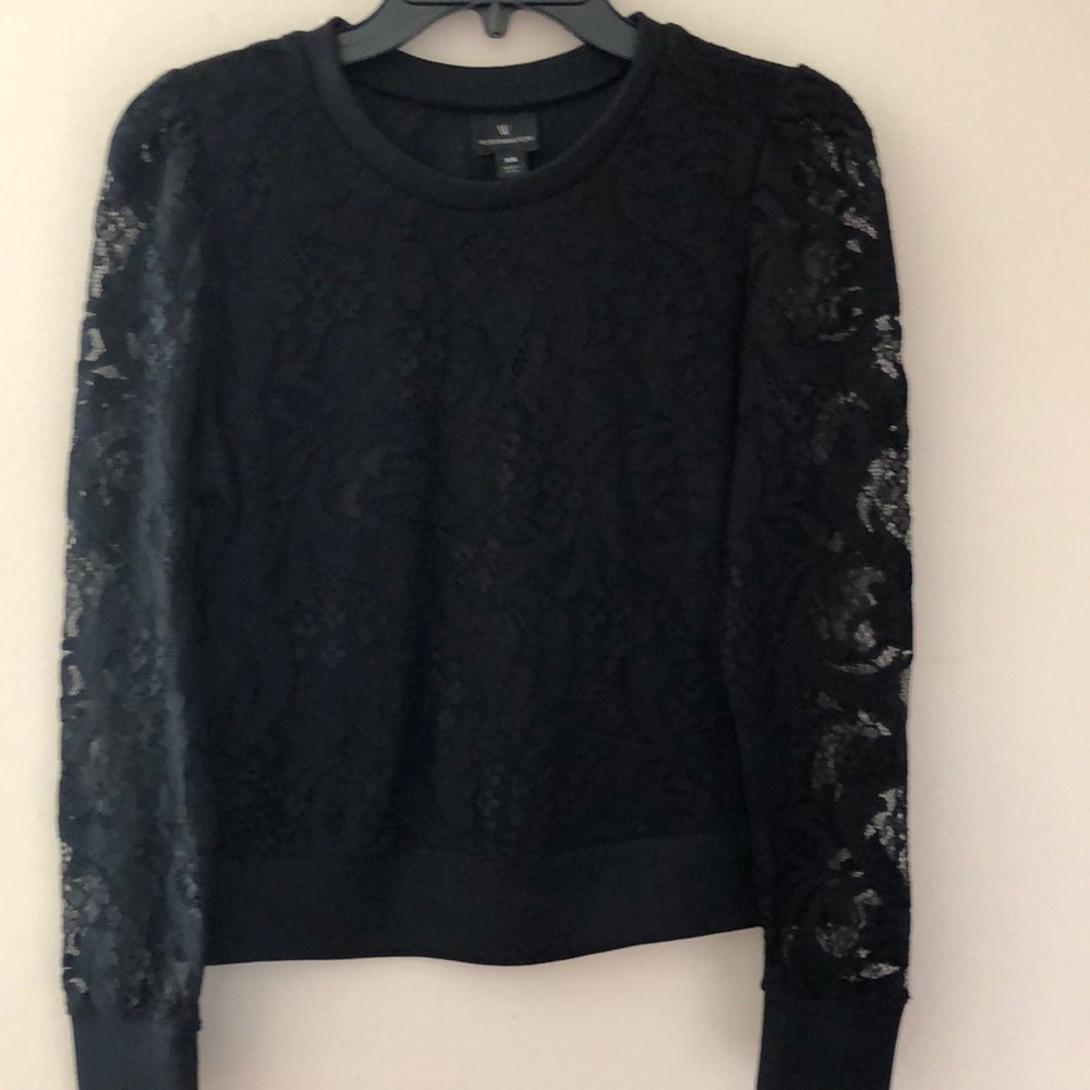 Worthington Long Sleeve Lace Sweatshirt - Picture 2 of 6